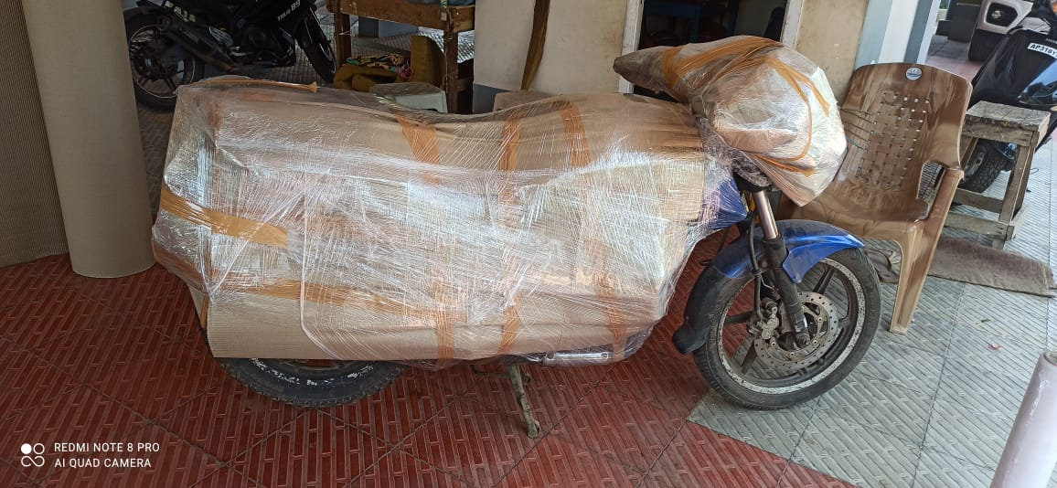 Two-wheeler wrapped and packed for transit